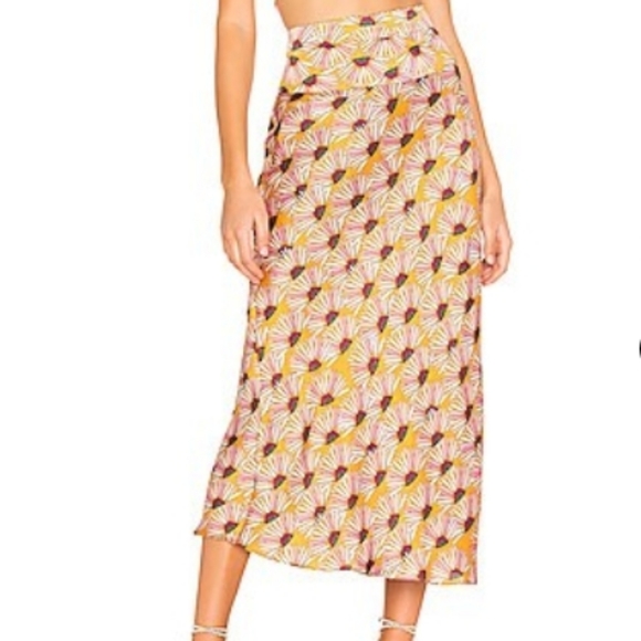 Free People Normani Printed Bias Skirt in Honey - Picture 9 of 9